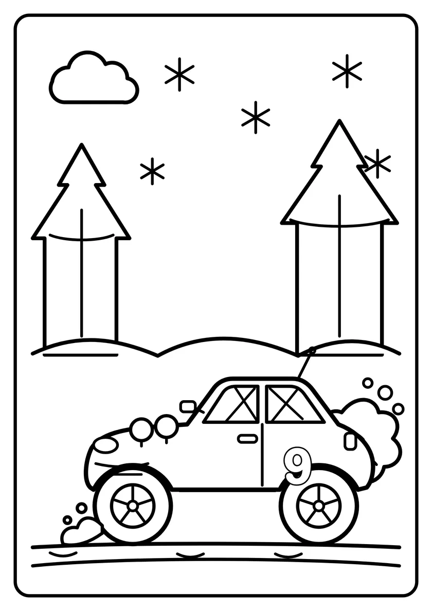 Podgląd kolorowanki: Auto rajdowe zimą
