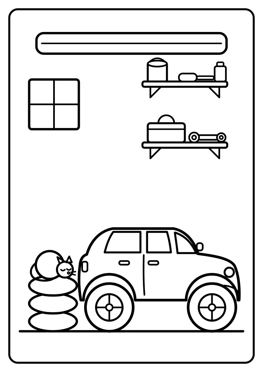 Podgląd kolorowanki: Auto w garażu