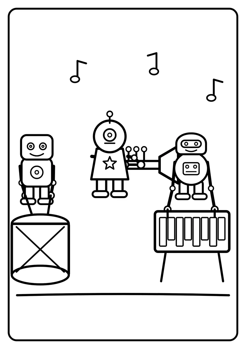 Podgląd kolorowanki: Orkiestra robotów
