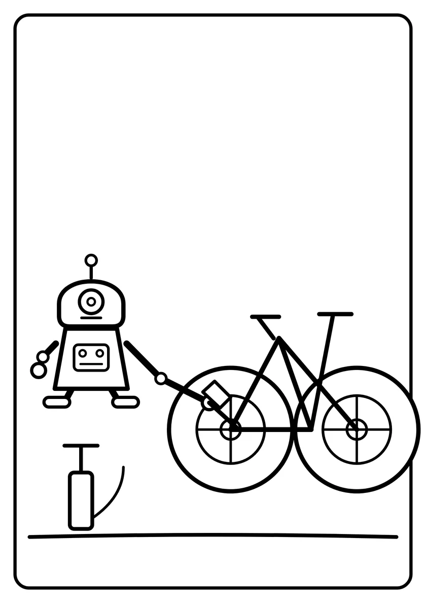 Podgląd kolorowanki: Robot naprawia rower