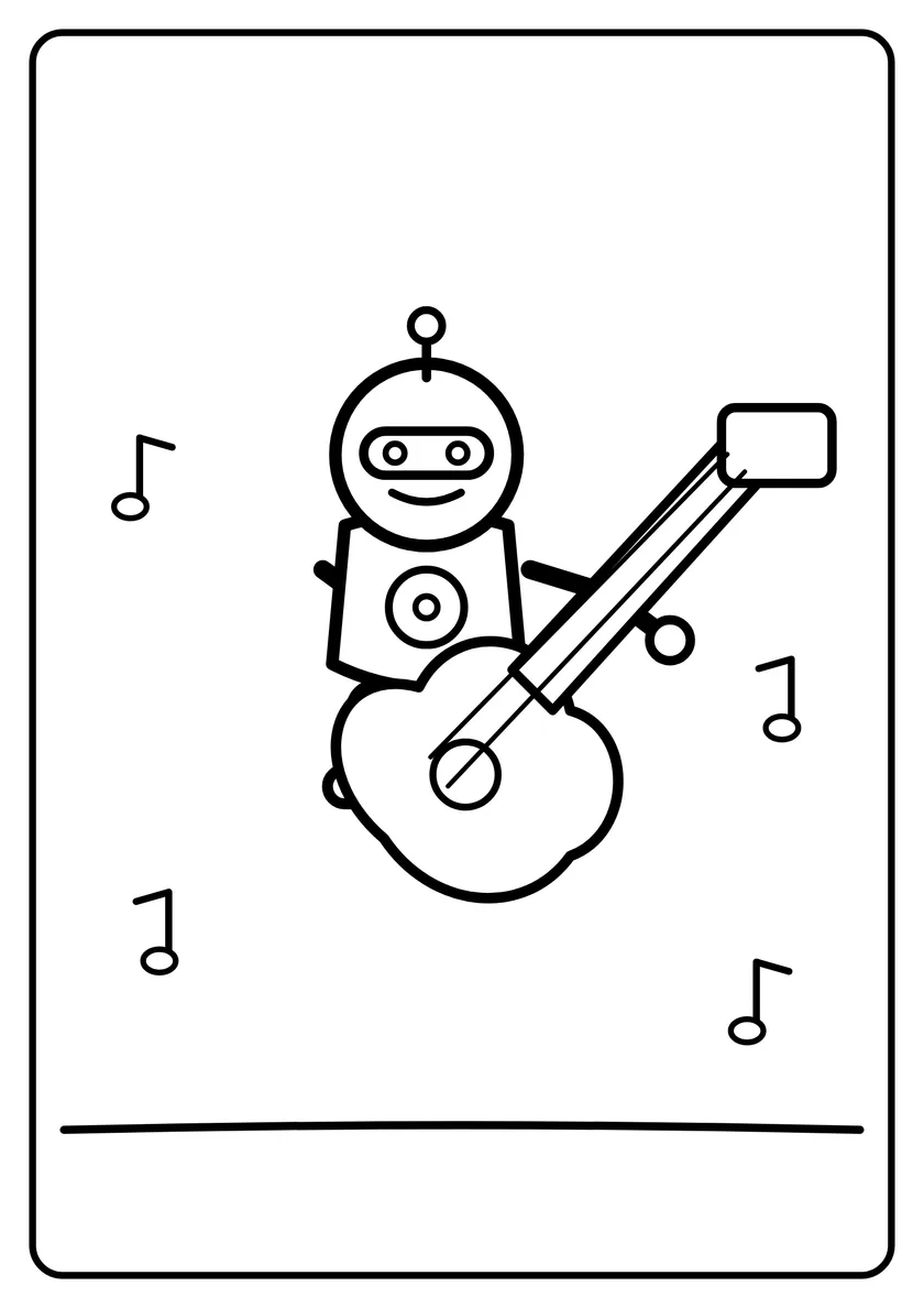 Podgląd kolorowanki: Robot gra na gitarze